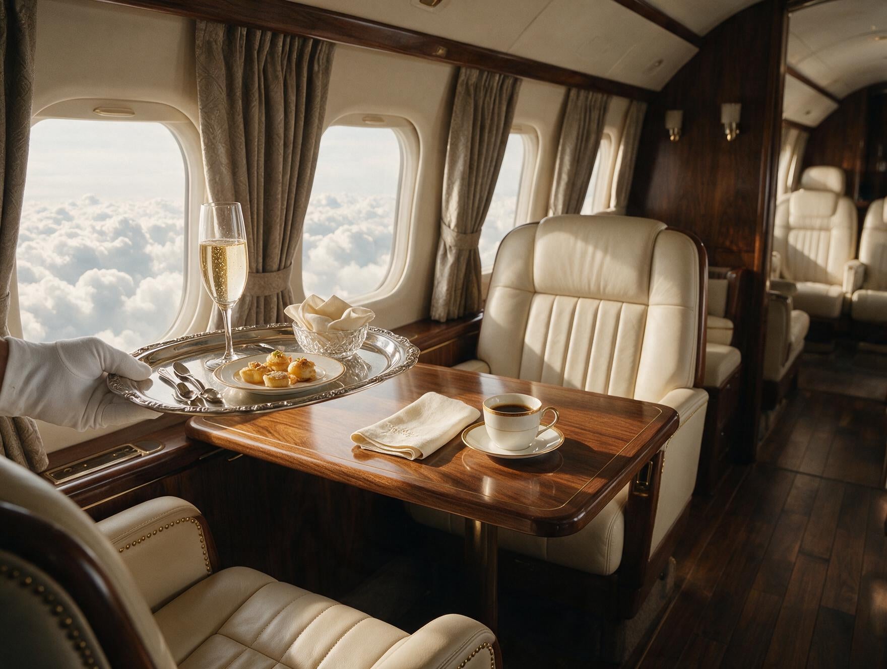 Luxvivendi Aviation – private jet cabin with champagne service