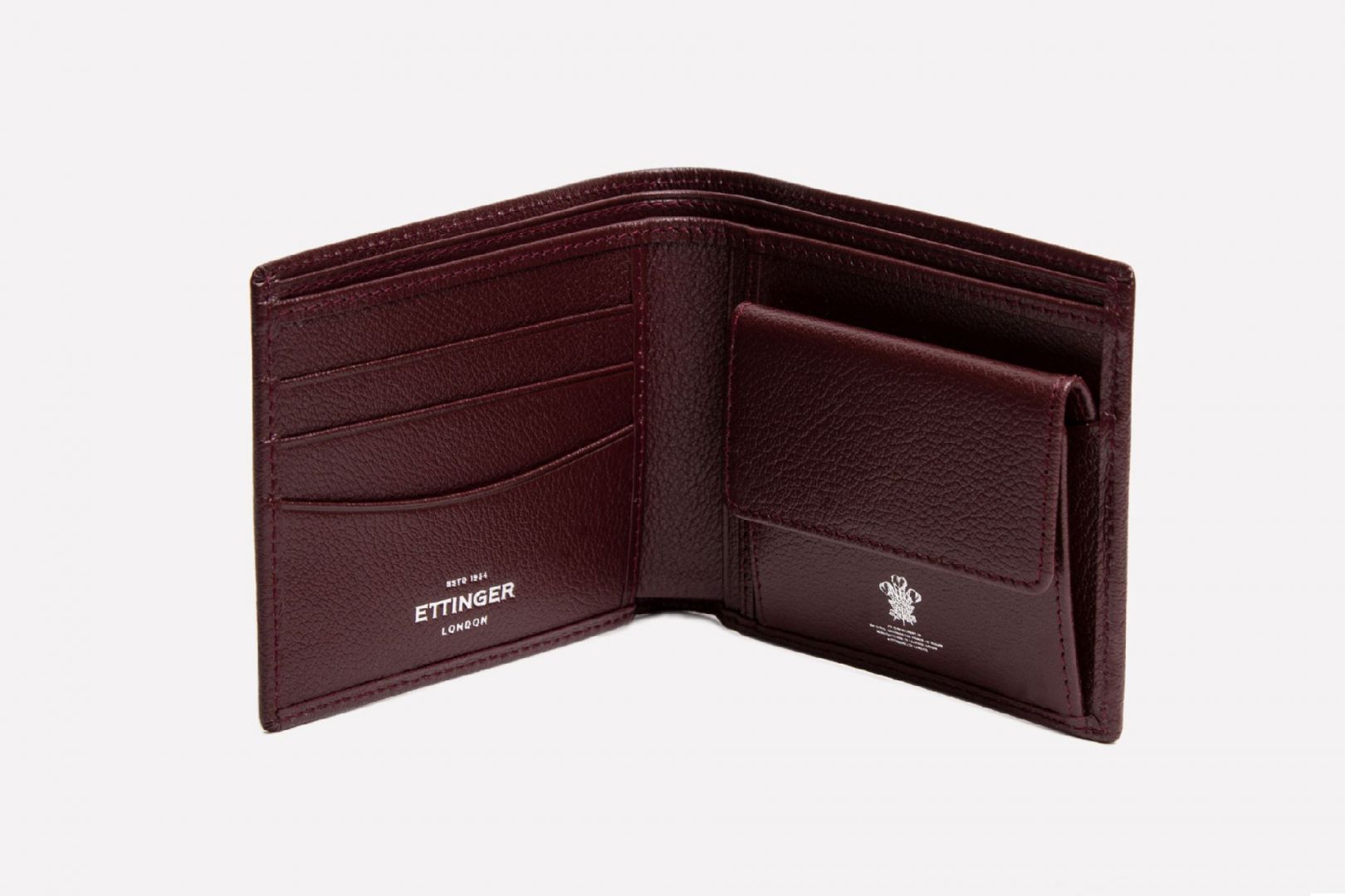 Capra Billfold Wallet with 3 Card Slots & Coin Purse-Ettinger-Luxvivendi #color_Ettinger-Bordeaux