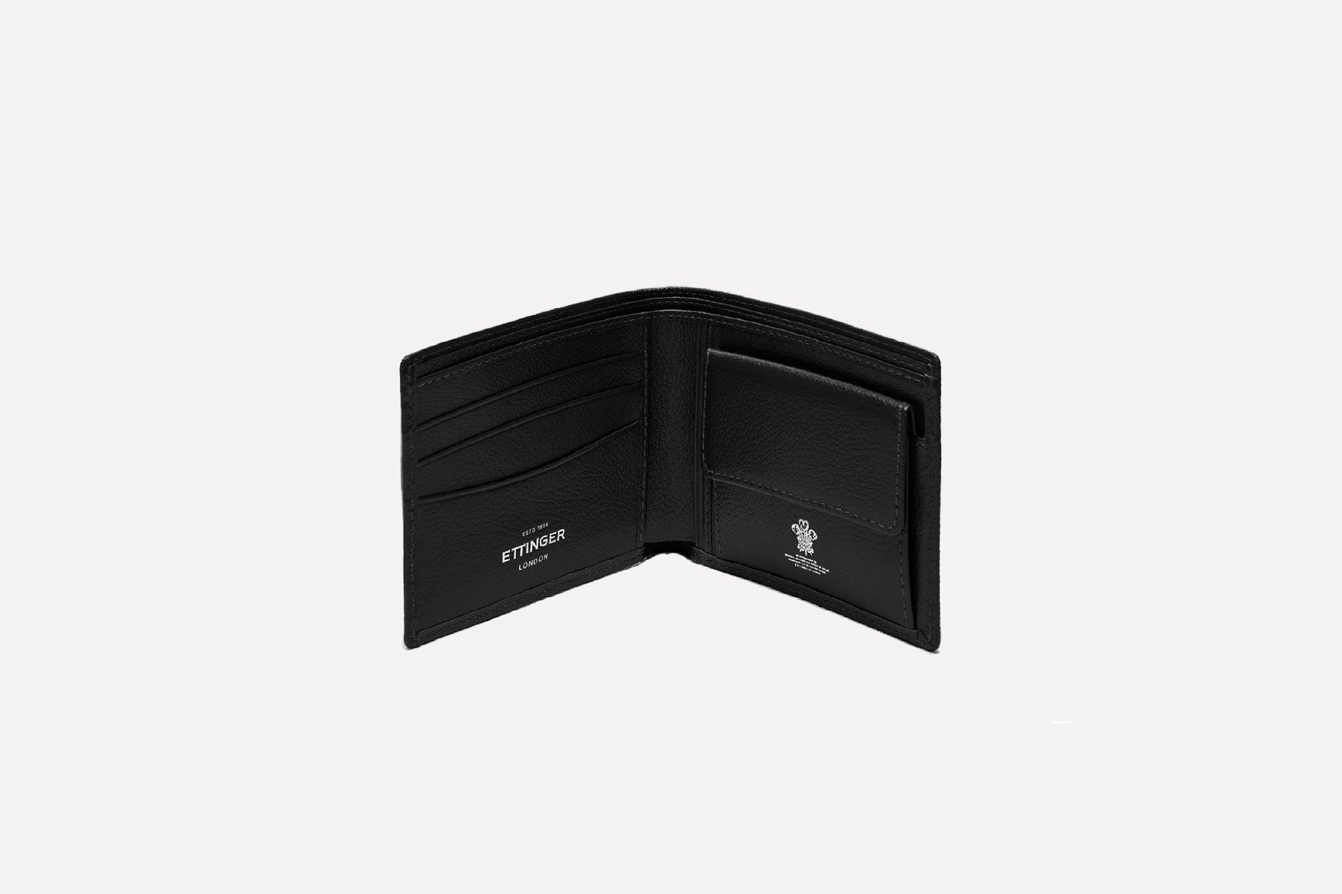 Capra Billfold Wallet with 3 Card Slots & Coin Purse-Ettinger-Luxvivendi #color_Ettinger-Black