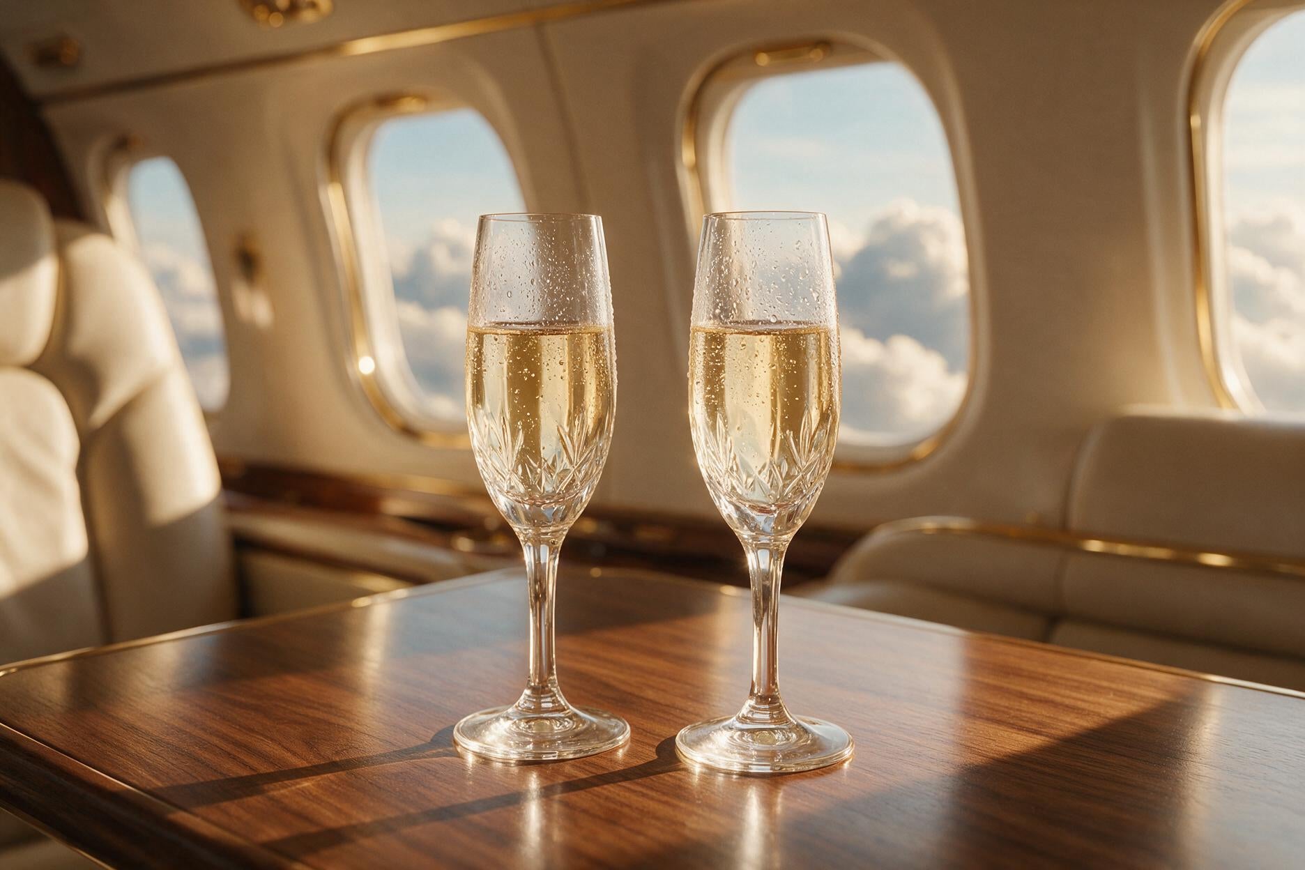 Luxvivendi Aviation – champagne flutes in the cabin