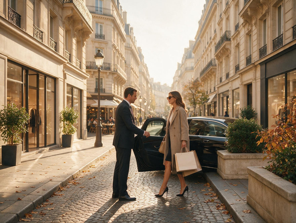 Luxvivendi Aviation – chauffeur on an elegant European shopping avenue